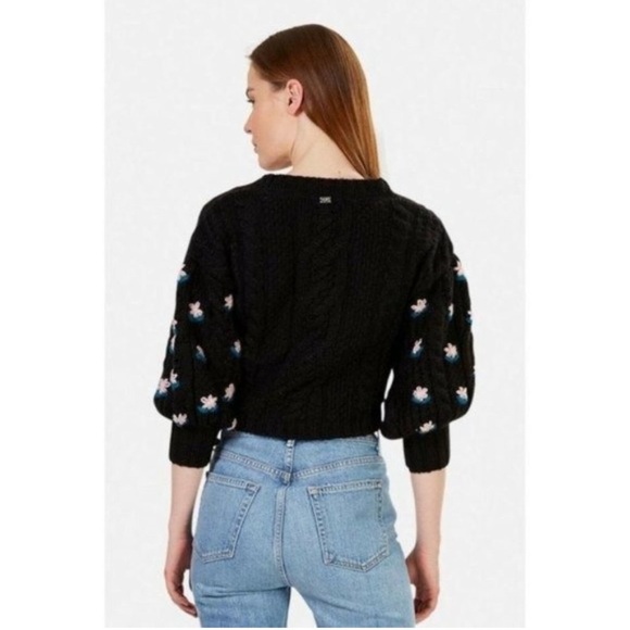 For Love & Lemons Savannah Cropped Cardigan Sweater Flowers Black Medium Puff - Picture 7 of 9